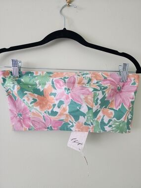 Free People Floral Strapless Crop Top in Pink, Green, Peach